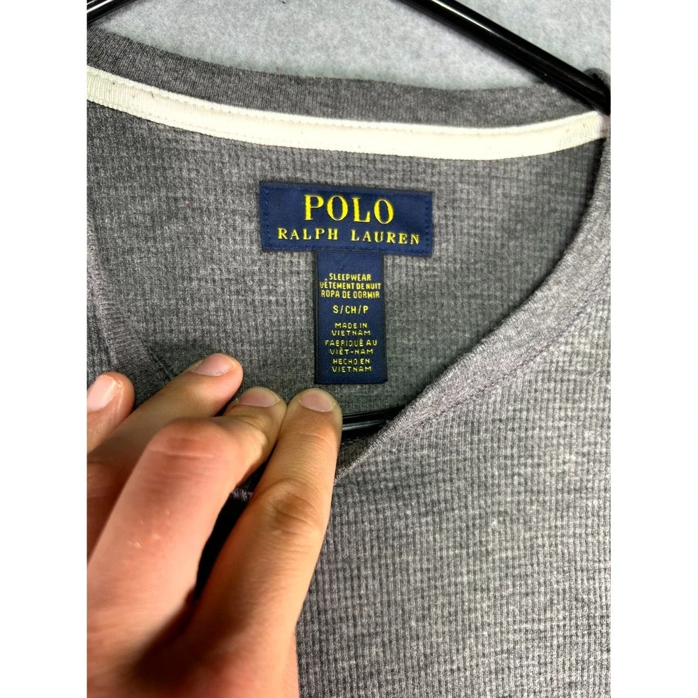 Polo Ralph Lauren Sleepwear Shirt Men's Small Gray Waffle Knit Embroidered Logo